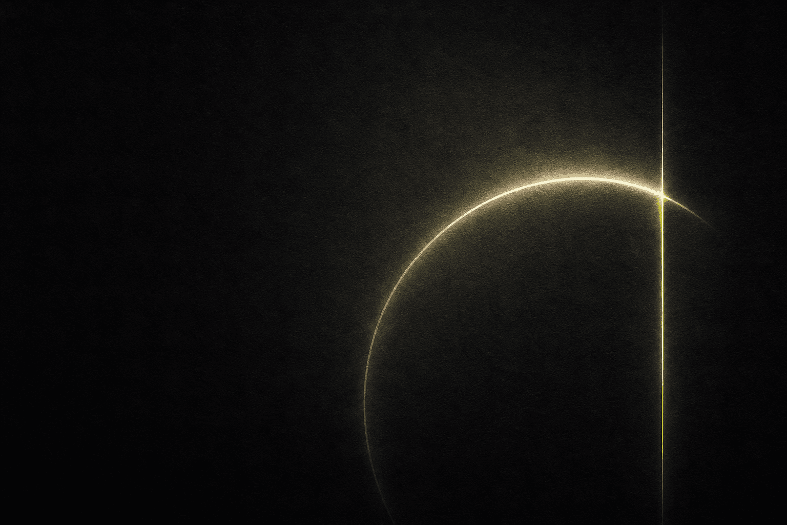A thin luminous arc meeting a vertical line in a dark field